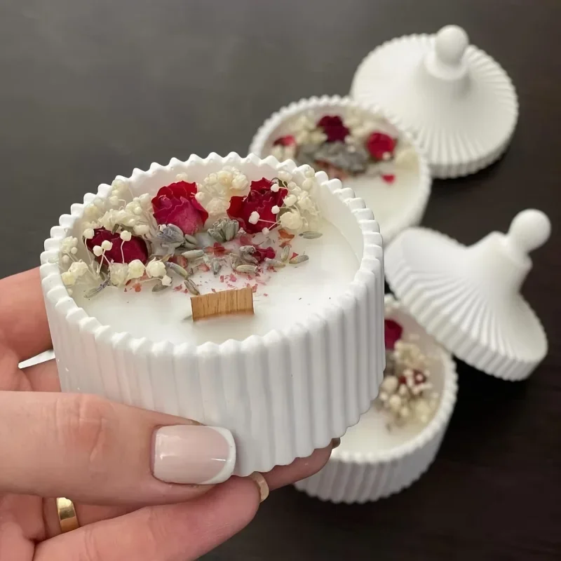 2026 Latest Models 2Pcs Silicone Candle Jar Mold with Lid Round Stripe for Jewelry Box Storage Concrete Plaster Mould Making
2026 Latest Models 2Pcs Silicone Candle Jar Mold with Lid Round Stripe for Jewelry Box Storage Concrete Plaster Mould Making