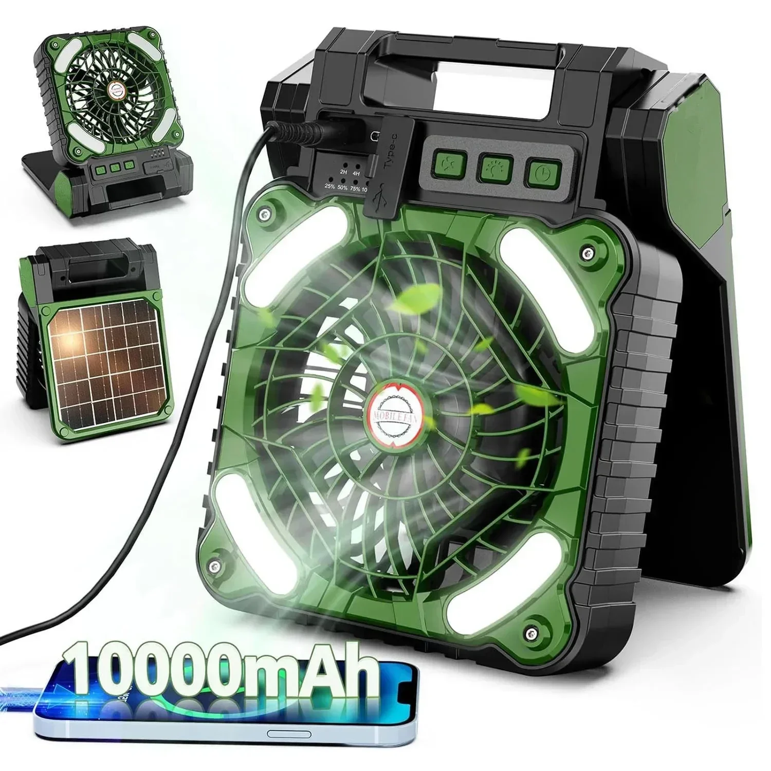10000Mah New Portable Solar Camping Fan Light Rechargeable Camping Tent Lights 4 Speeds Desk Fan for Outdoor Emergency Fishing
10000Mah New Portable Solar Camping Fan Light Rechargeable Camping Tent Lights 4 Speeds Desk Fan for Outdoor Emergency Fishing