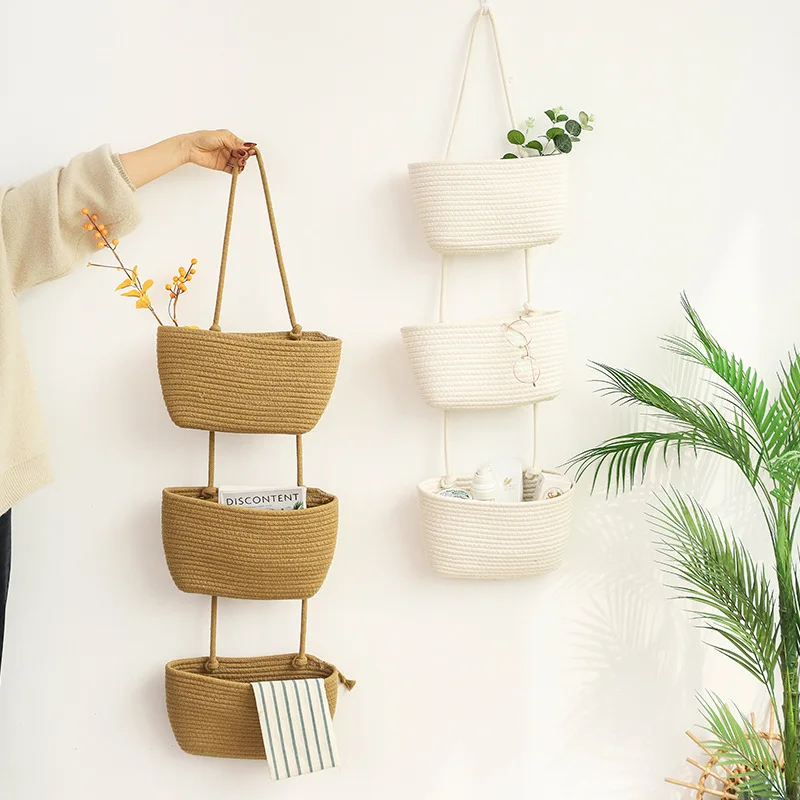 Cotton Thread Weaving Wall Hanging Storage Bag Organiser Detachable Hanging Basket with 3 Pockets for Bedroom Bathroom Organizer
Cotton Thread Weaving Wall Hanging Storage Bag Organiser Detachable Hanging Basket with 3 Pockets for Bedroom Bathroom Organizer