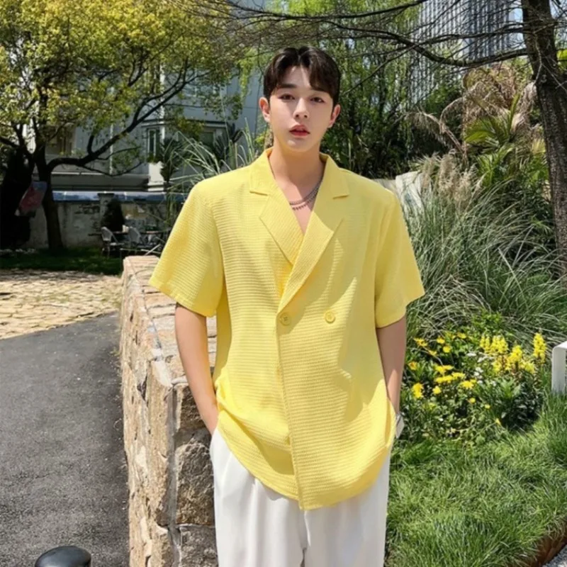 Men Suit Collar V Neck Short Sleeve Shirt Trendy Thin Three Piece Set Solid Color Versatile High End Draping
Men Suit Collar V Neck Short Sleeve Shirt Trendy Thin Three Piece Set Solid Color Versatile High End Draping