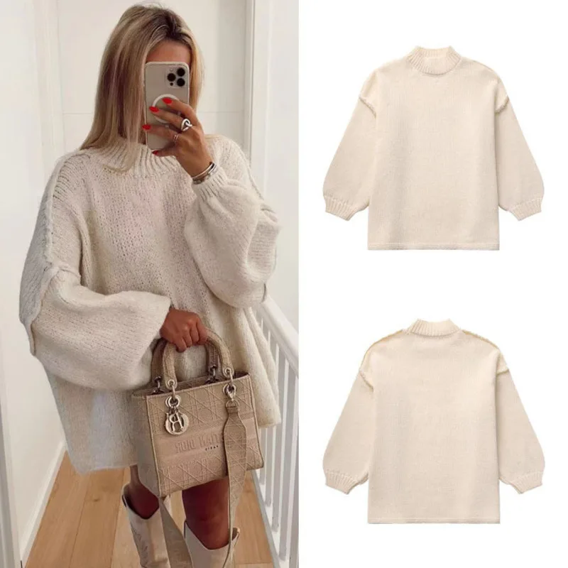 Elegant Round Neck Knitted Sweater Autumn-Winter Warm Solid Color Pullover Retro Loose Lantern Sleeve Blouse Fashion Women's Top
Elegant Round Neck Knitted Sweater Autumn-Winter Warm Solid Color Pullover Retro Loose Lantern Sleeve Blouse Fashion Women's Top