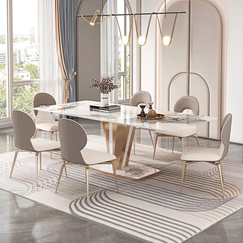 Luxury rock plate dining table rectangular modern simple Italian household bright table
Luxury rock plate dining table rectangular modern simple Italian household bright table