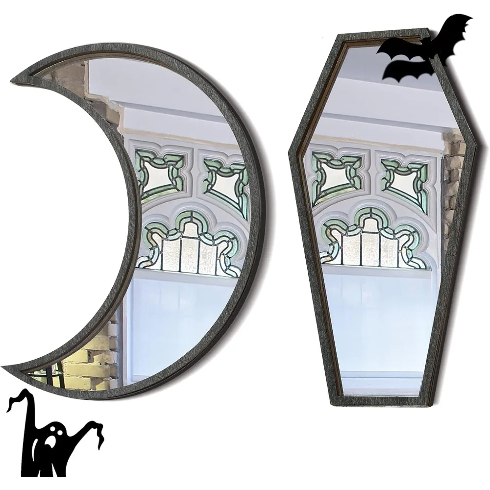2-piece small coffin moon mirror, Gothic decorative mirror, rustic black wall decoration wall hanging
2-piece small coffin moon mirror, Gothic decorative mirror, rustic black wall decoration wall hanging