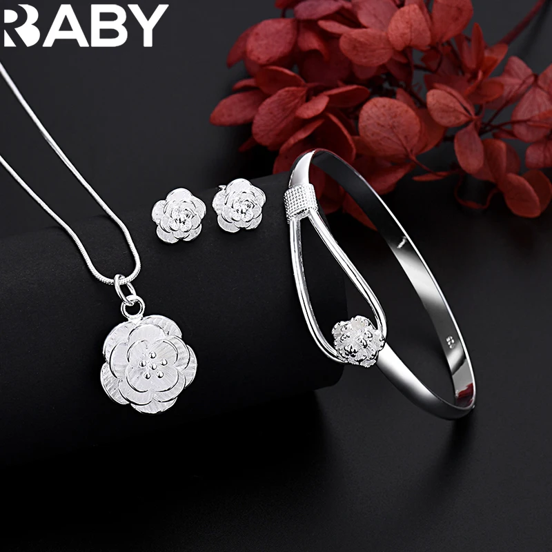 Fine 925 Sterling Silver Charm Flower Necklace Earring Bangle Jewelry for Women Retro Set Wedding Gift TRENDY Lovely
Fine 925 Sterling Silver Charm Flower Necklace Earring Bangle Jewelry for Women Retro Set Wedding Gift TRENDY Lovely