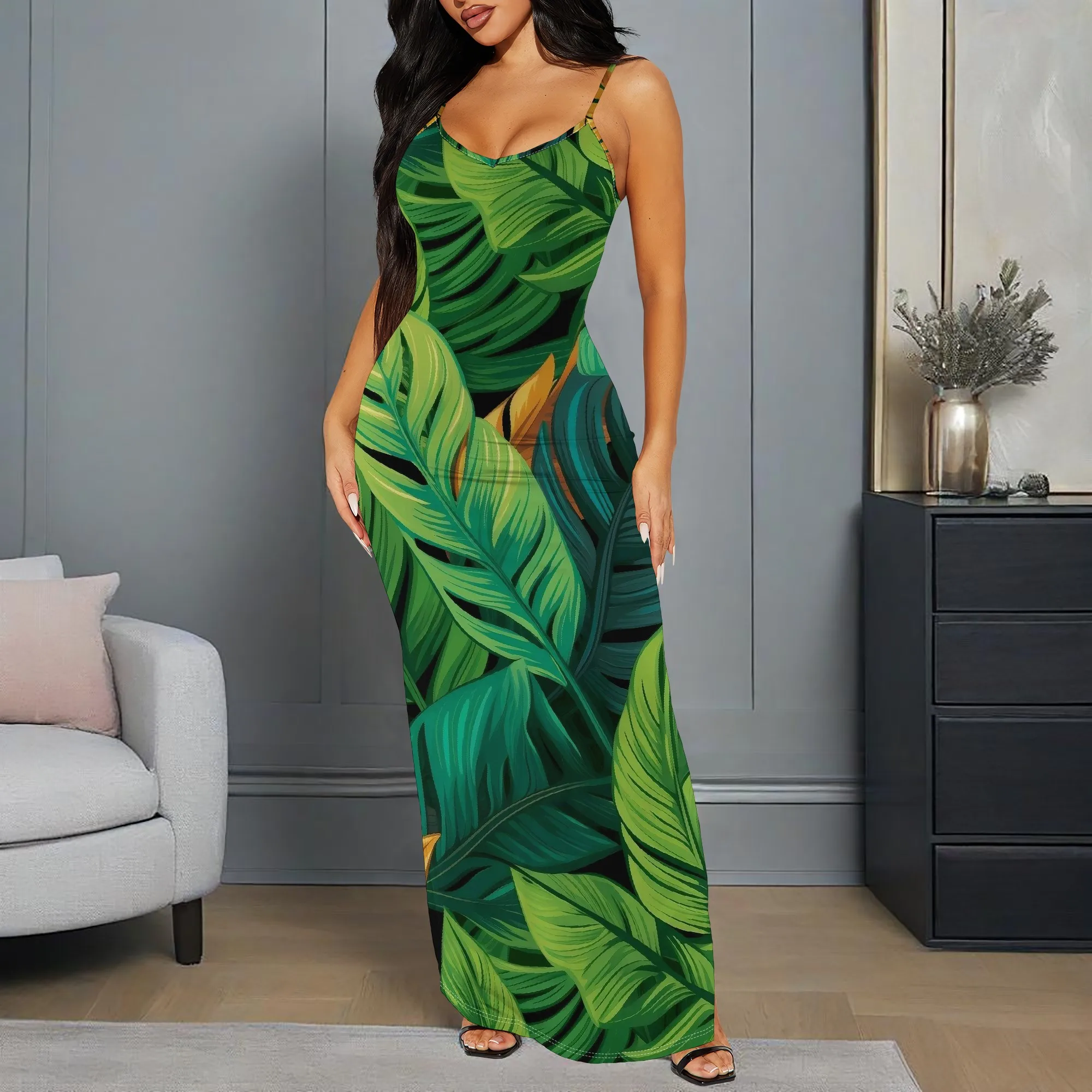 Tropical Leaf Print Maxi Dress for Women 2025 Summer Spaghetti Strap Sleeveless Long Bodycon Dress Beach Vacation Outfit XS-3XL 
Tropical Leaf Print Maxi Dress for Women 2025 Summer Spaghetti Strap Sleeveless Long Bodycon Dress Beach Vacation Outfit XS-3XL