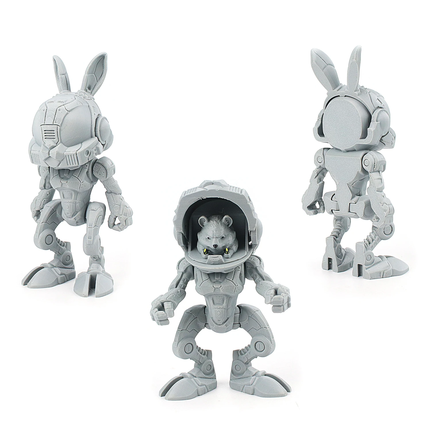 3D printed rabbit mecha robot, capable of standing, with movable head and joints, and a hat that can be removed
3D printed rabbit mecha robot, capable of standing, with movable head and joints, and a hat that can be removed