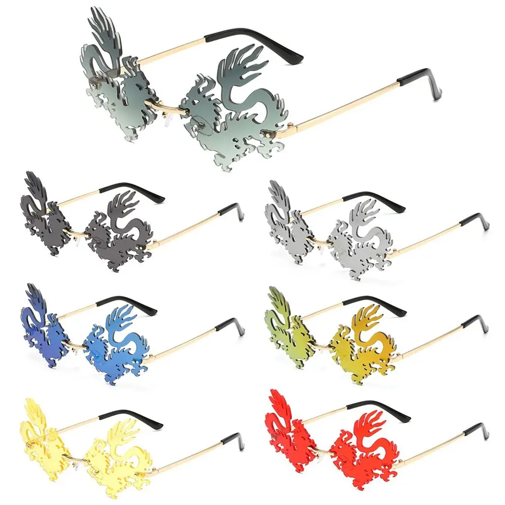 Plated Film Chinese Dragon Shaped Sunglasses UV400 Protection Metal Frame Party Decoration Glasses Rimless Sun Glasses
Plated Film Chinese Dragon Shaped Sunglasses UV400 Protection Metal Frame Party Decoration Glasses Rimless Sun Glasses