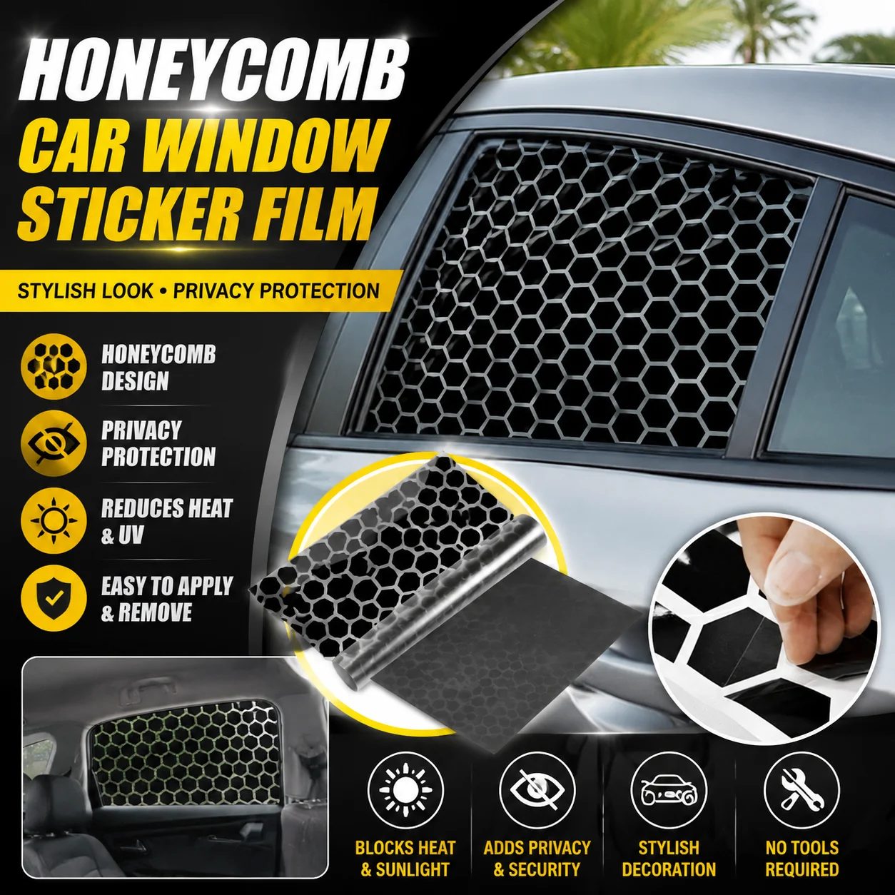 Honeycomb Pattern Car Window Sticker Film Privacy Protection UV Heat Easy Peel Stick Removable Auto Rear Side Window Decor Tint
Honeycomb Pattern Car Window Sticker Film Privacy Protection UV Heat Easy Peel Stick Removable Auto Rear Side Window Decor Tint