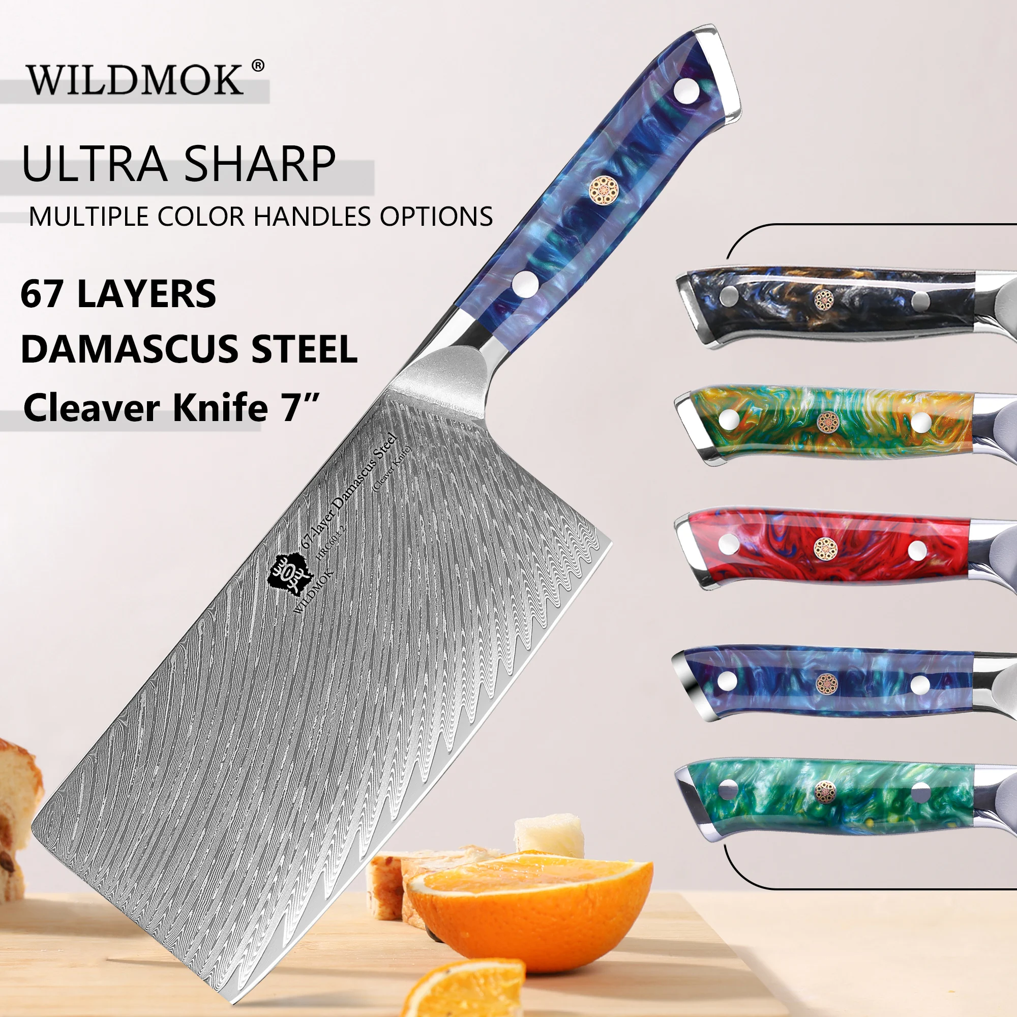 WILDMOK Meat Cleaver Knife -7" Damascus VG10 Steel Core Blade, Resin Handle, Heavy Duty Blade for Home Kitchen and Restaurant
WILDMOK Meat Cleaver Knife -7" Damascus VG10 Steel Core Blade, Resin Handle, Heavy Duty Blade for Home Kitchen and Restaurant