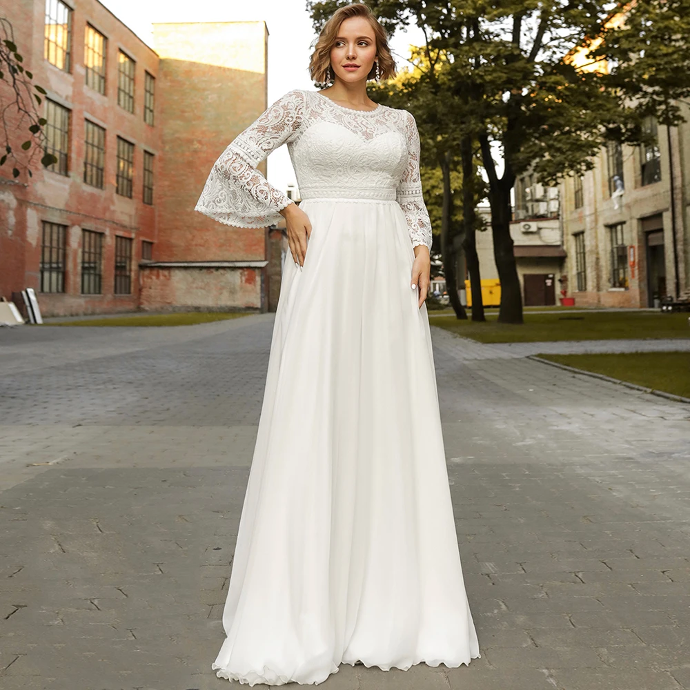 Bohemian Lace Long Sleeves Chiffon Wedding Dress for Brides High Quality Customized Crew Neck A-Line High Wast Bridal Gowns
Bohemian Lace Long Sleeves Chiffon Wedding Dress for Brides High Quality Customized Crew Neck A-Line High Wast Bridal Gowns