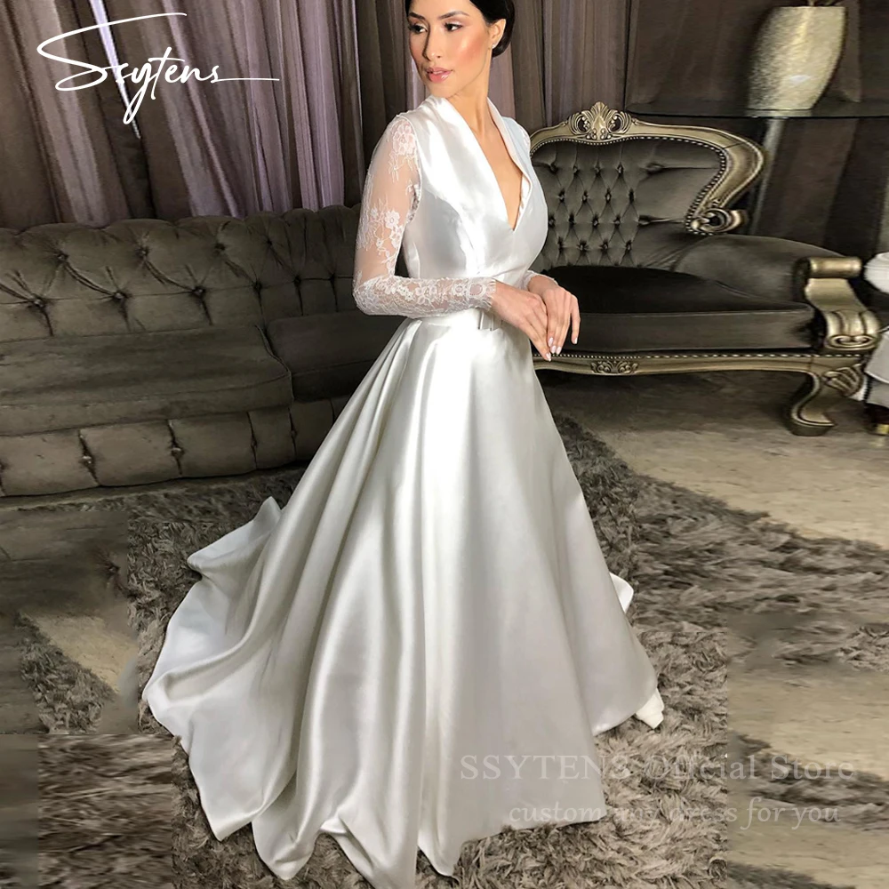 SSYTENS Modest Ivory Wedding Dress V Neck Full Lace Sleeves Civil Bridal Gowns Dubai Customize Arabic Floor Length Bride Dresses
SSYTENS Modest Ivory Wedding Dress V Neck Full Lace Sleeves Civil Bridal Gowns Dubai Customize Arabic Floor Length Bride Dresses