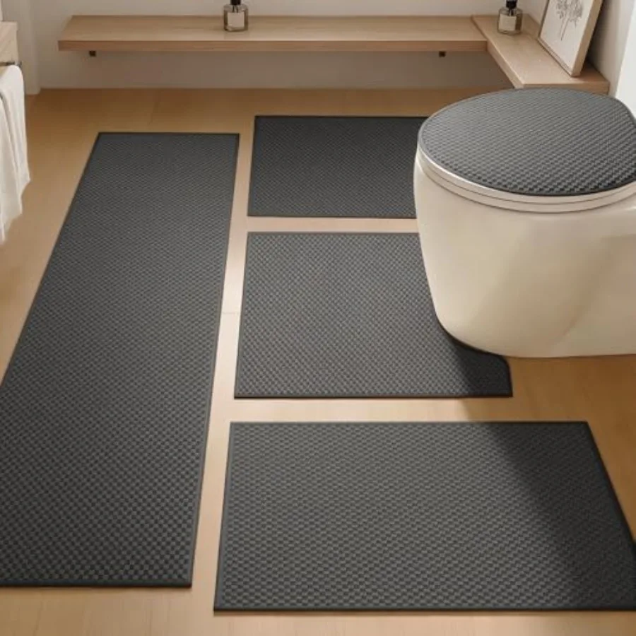 Bathroom Rugs Sets 5 Pcs Non Slip Washable Absorbent Quick Dry Bath Mat Set with Toilet Mat Weave Texture Low Profile Bath Rugs
Bathroom Rugs Sets 5 Pcs Non Slip Washable Absorbent Quick Dry Bath Mat Set with Toilet Mat Weave Texture Low Profile Bath Rugs