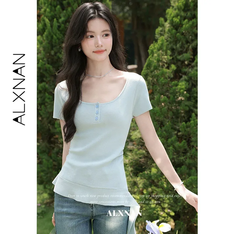 ALXNAN Summer Women T-shirt Blue Knitted Short Sleeve Tops 2026 Slim-fit Casual Elegant Fashion Ribbon Design Tees Ladies L65960
ALXNAN Summer Women T-shirt Blue Knitted Short Sleeve Tops 2026 Slim-fit Casual Elegant Fashion Ribbon Design Tees Ladies L65960