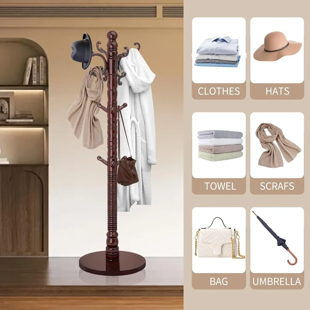 Wood Coat Rack Stand, Vintage Wooden Coat Rack Freestanding with Sturdy Round Base,Classic Coat Racks with 14 Hooks
Wood Coat Rack Stand, Vintage Wooden Coat Rack Freestanding with Sturdy Round Base,Classic Coat Racks with 14 Hooks
