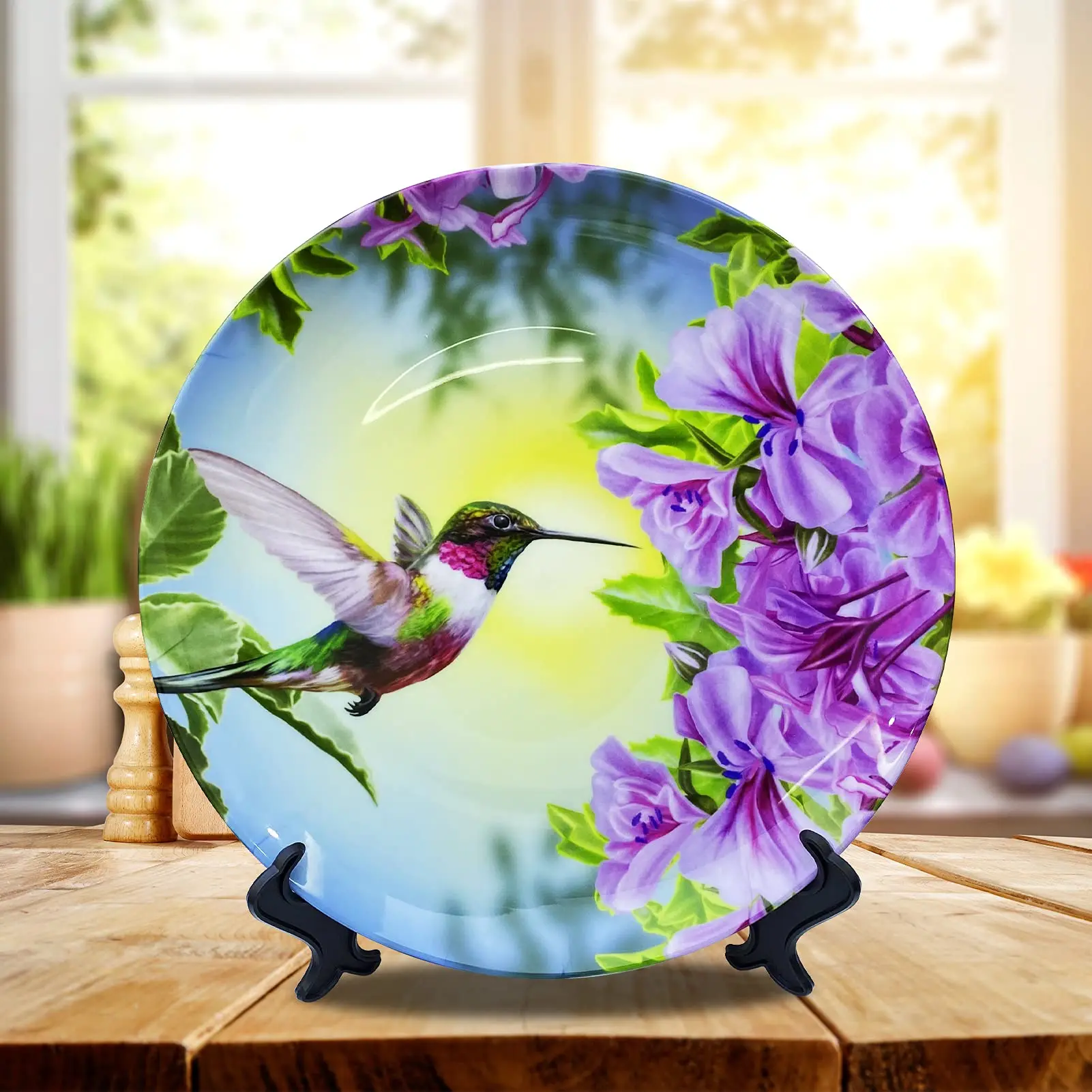 Small Bird Hummingbird Pink Purple Flowers Decorative Plate Decorative Ceramic Plates Home Wobble-Plate with Display Stand
Small Bird Hummingbird Pink Purple Flowers Decorative Plate Decorative Ceramic Plates Home Wobble-Plate with Display Stand