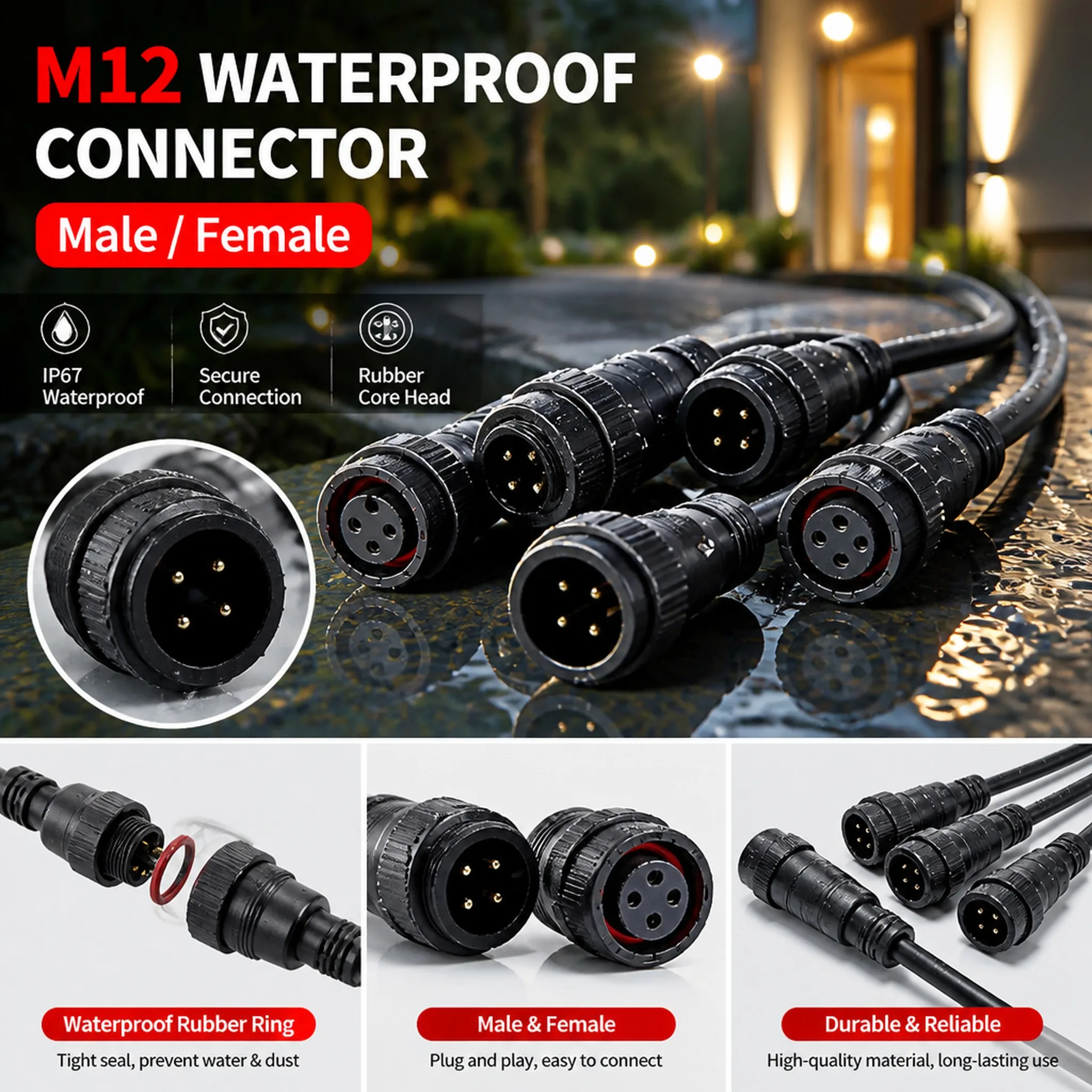 5/20Pcs M12 Waterproof IP67 2-5 Pin Male Female Cable Plug Connector for LED Strips, 20cm
5/20Pcs M12 Waterproof IP67 2-5 Pin Male Female Cable Plug Connector for LED Strips, 20cm