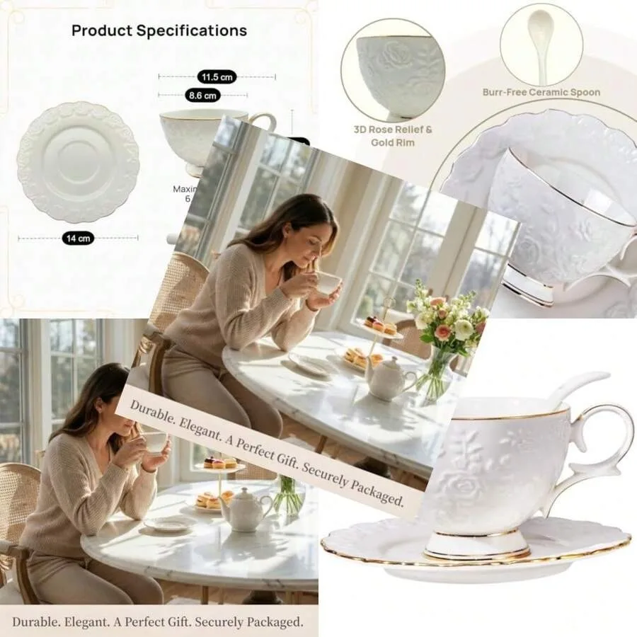 Tea Cup And Saucer Set For 1 Coffee Cup With Saucer And Spoon Espresso Latte Cup For Women Gift Dishwasher 6.8 Oz
Tea Cup And Saucer Set For 1 Coffee Cup With Saucer And Spoon Espresso Latte Cup For Women Gift Dishwasher 6.8 Oz
