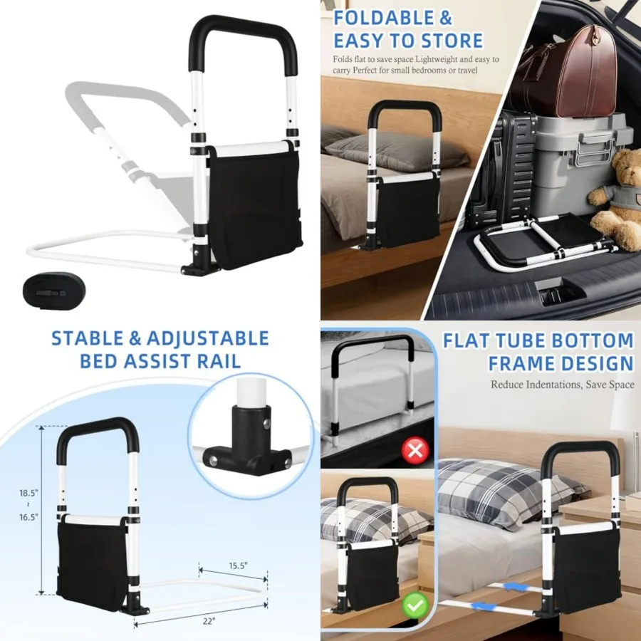 Bed Rail for Elderly Adults Safety, 90° Foldable Bed Assist Bar with Height, Flat Base Fits Under Mattress, 300 lbs Capacity Be
Bed Rail for Elderly Adults Safety, 90° Foldable Bed Assist Bar with Height, Flat Base Fits Under Mattress, 300 lbs Capacity Be