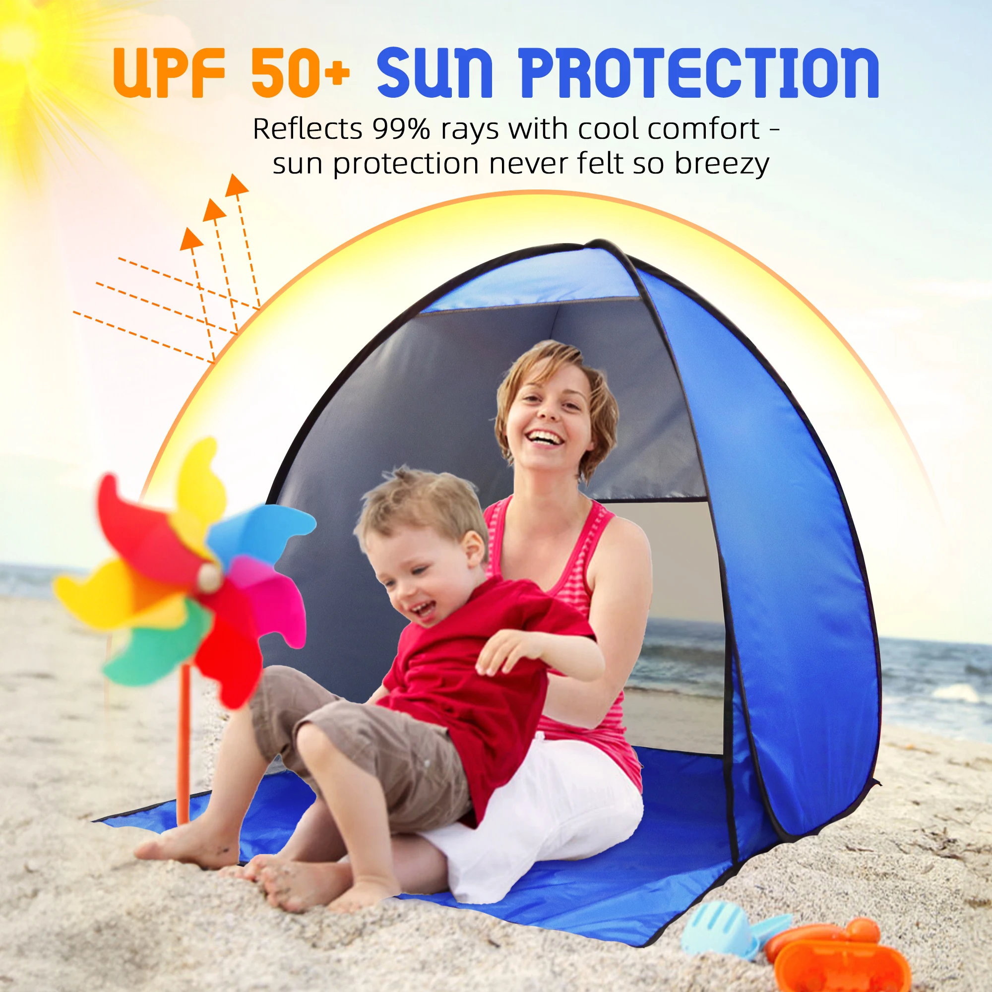 Pop Up Beach Tent Sun Shelter for Summer Camping - UPF 50+ Beach Canopy With Enclosed Door, Portable Easy Up Shade
Pop Up Beach Tent Sun Shelter for Summer Camping - UPF 50+ Beach Canopy With Enclosed Door, Portable Easy Up Shade
