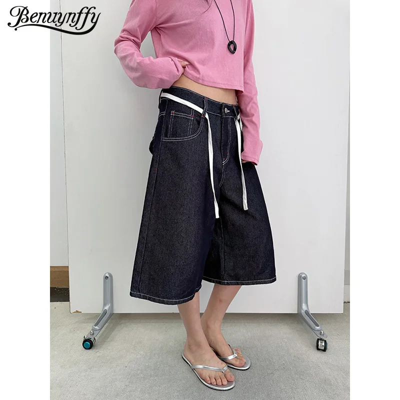 Benuynffy Tie Mid Waisted Denim Shorts Women 2026 Summer New Korean Fashion Vintage Y2k Loose Wide Leg Half Pants Streetwear
Benuynffy Tie Mid Waisted Denim Shorts Women 2026 Summer New Korean Fashion Vintage Y2k Loose Wide Leg Half Pants Streetwear