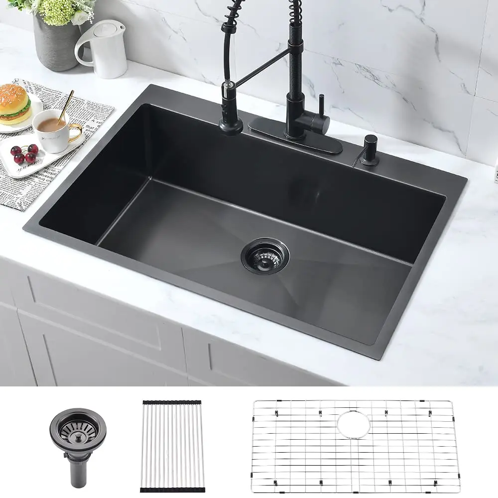 33 Inch Drop In Kitchen Sink 16 Gauge Stainless Steel Single Bowl With Grid And Strainer
33 Inch Drop In Kitchen Sink 16 Gauge Stainless Steel Single Bowl With Grid And Strainer