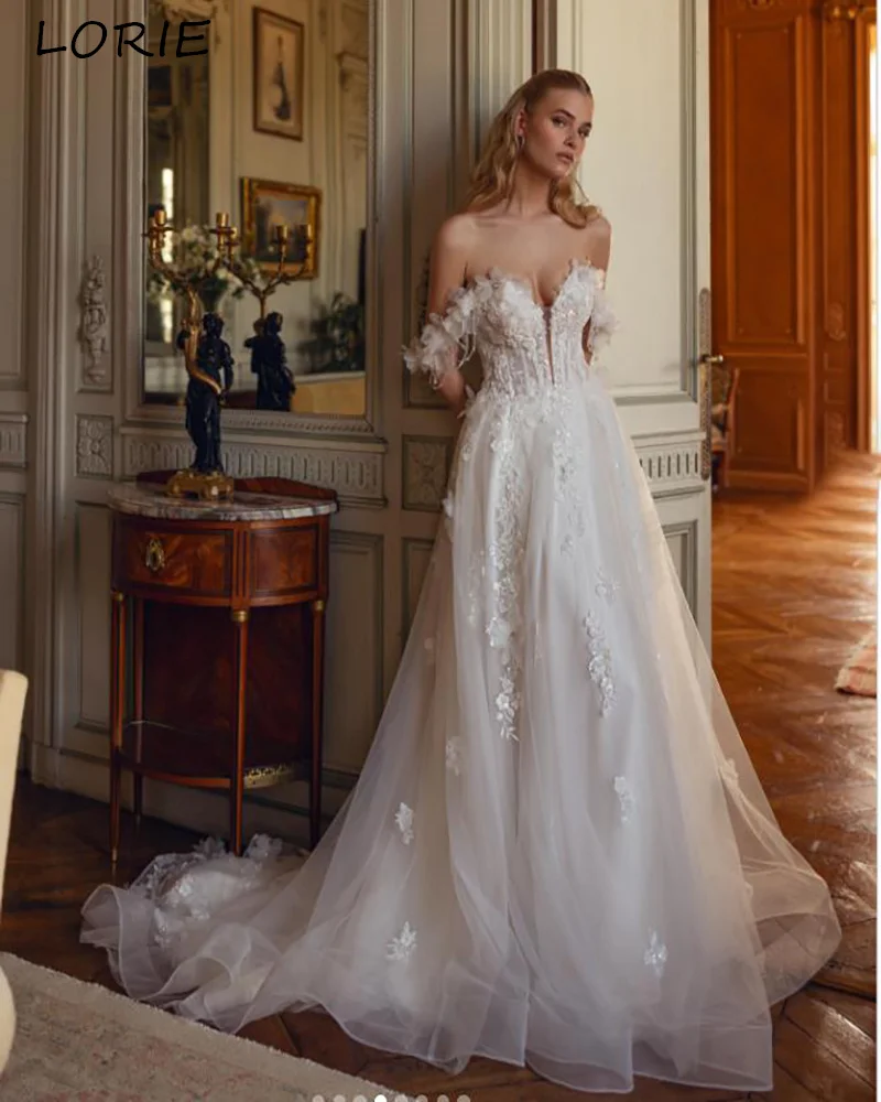 LORIE Appliques Boho Wedding Dress 3D Flowers Lace Long Sleeve Sweetheart Off Shoulder Bride Gown Customized Plus Bride Dress
LORIE Appliques Boho Wedding Dress 3D Flowers Lace Long Sleeve Sweetheart Off Shoulder Bride Gown Customized Plus Bride Dress