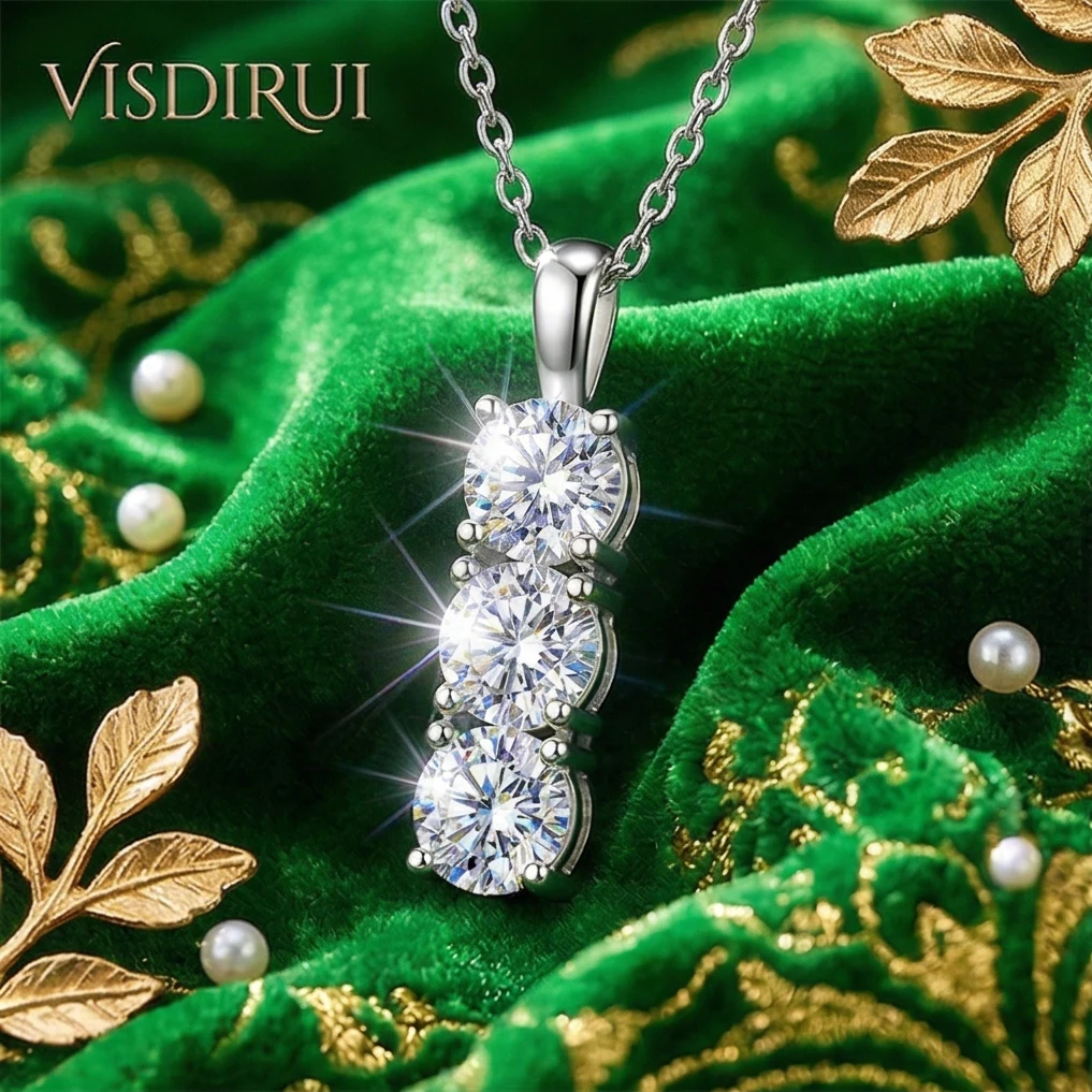 VISDIRUI 1.5ctw Three Stone Moissanite Pendant Necklace S925 Silver D Color VVS1 Round Cut Fine Jewelry Anniversary Gift Her
VISDIRUI 1.5ctw Three Stone Moissanite Pendant Necklace S925 Silver D Color VVS1 Round Cut Fine Jewelry Anniversary Gift Her