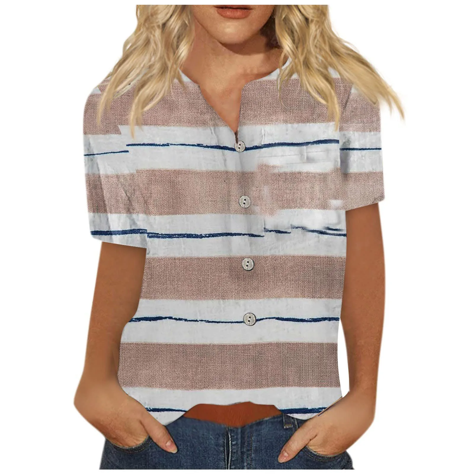 Women's Personalized Top Casual 3D Stripe Line Printed Breathable Button Short Sleeve Round Neck T-shirt Summer New WG23
Women's Personalized Top Casual 3D Stripe Line Printed Breathable Button Short Sleeve Round Neck T-shirt Summer New WG23