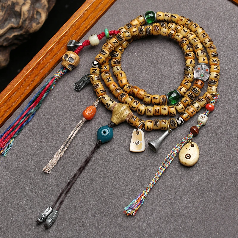 Traditional Yak Bead Necklace with 108 Buddha Beads, Bone, Glass, and Agate Accessories
Traditional Yak Bead Necklace with 108 Buddha Beads, Bone, Glass, and Agate Accessories