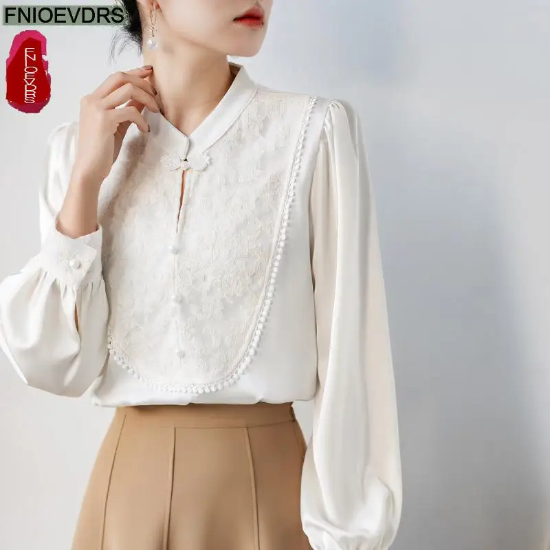 New Year Lace Top Women Winter Basic Wear Stand Collar Retro Vintage French Design Button Shirts Tops Blouses
New Year Lace Top Women Winter Basic Wear Stand Collar Retro Vintage French Design Button Shirts Tops Blouses