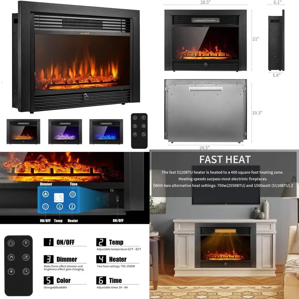 Electric Fireplace Insert with Remote, Wall or Freestanding, 8H Timer, 3 Color Options
Electric Fireplace Insert with Remote, Wall or Freestanding, 8H Timer, 3 Color Options