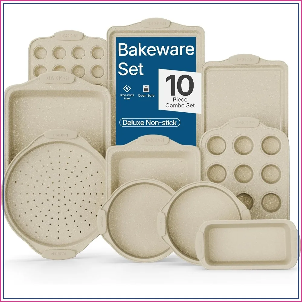 Nonstick Carbon Steel Bakeware Set, 10-Piece, Oven Safe to 450°F, PFOA-Free, Silicone Handles
Nonstick Carbon Steel Bakeware Set, 10-Piece, Oven Safe to 450°F, PFOA-Free, Silicone Handles