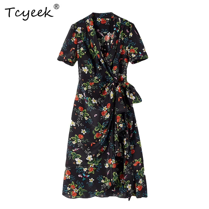 Tcyeek 100% Real Mulberry Silk Summer Dress Woman 2025 High-end French Style V-neck Floral Print Midi New Dress Sukienka Damska
Tcyeek 100% Real Mulberry Silk Summer Dress Woman 2025 High-end French Style V-neck Floral Print Midi New Dress Sukienka Damska