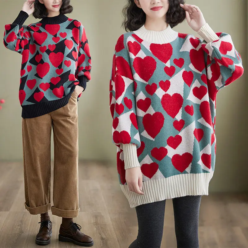 Medium Length Jacquard Embroidery Turtleneck Sweater For Women AutumnWinter Loose Lazy Knit Bottomed Shirt Pullover Tops T1246
Medium Length Jacquard Embroidery Turtleneck Sweater For Women AutumnWinter Loose Lazy Knit Bottomed Shirt Pullover Tops T1246