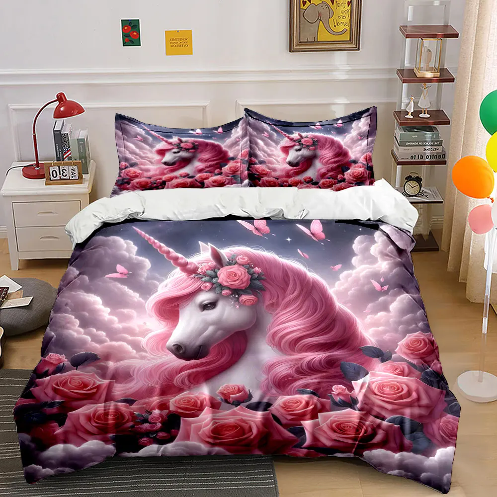 Pink Dreamy Unicorn with Roses Pattern Duvet Cover Set Digital Print Colorful Polyester Bedding with Zipper Closur for gifts
Pink Dreamy Unicorn with Roses Pattern Duvet Cover Set Digital Print Colorful Polyester Bedding with Zipper Closur for gifts