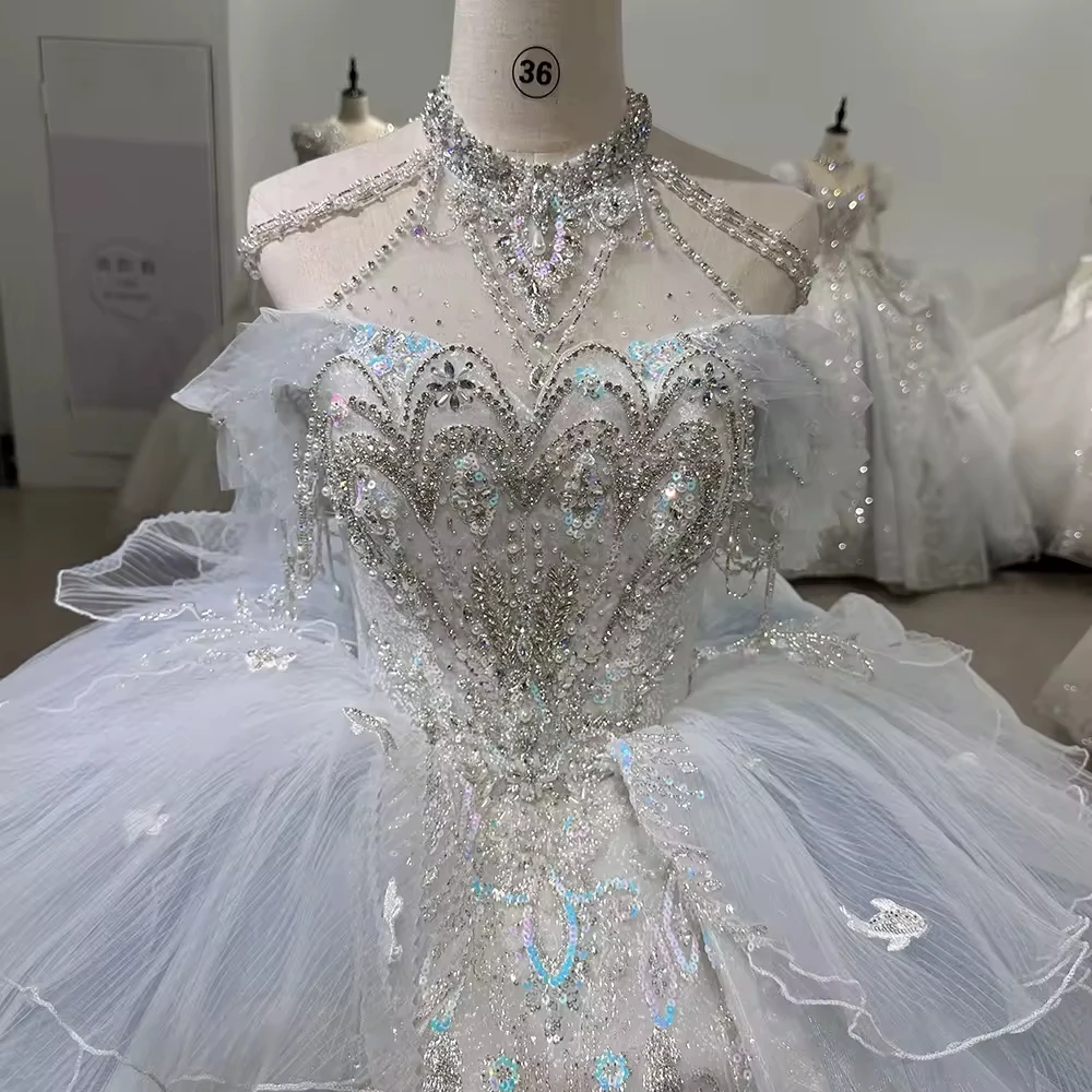 Vestido De Bodas Novia Blue Ball Gown Beading Sequined Wedding Dress Halter Off Shoulder Lace Up Back Wedding Dress 
Vestido De Bodas Novia Blue Ball Gown Beading Sequined Wedding Dress Halter Off Shoulder Lace Up Back Wedding Dress