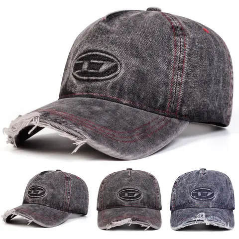 Unisex Stamped D Letter Denim Hole Baseball Caps Spring and Autumn Outdoor Adjustable Casual Hats Sunscreen Hat Sports Cap