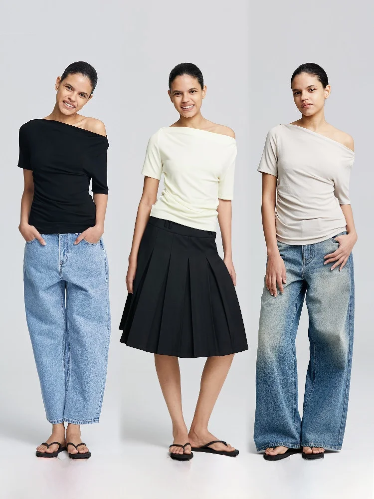 Summer Sle Irregular Pleat Design One oulder Slim Fit ort Sve Knitted Top Women's Faion Cotton Blend Stretchy T-irt
Summer Sle Irregular Pleat Design One oulder Slim Fit ort Sve Knitted Top Women's Faion Cotton Blend Stretchy T-irt