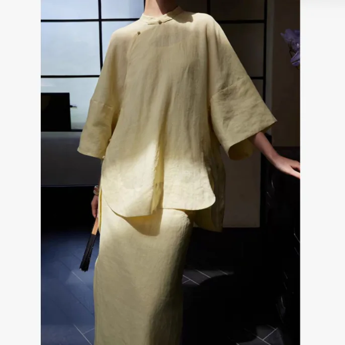 SuperAen Cotton and Linen Women's 2026 Summer New Chinese-style Stand Neck Shirt Elegant High Waist Long Skirt Sets
SuperAen Cotton and Linen Women's 2026 Summer New Chinese-style Stand Neck Shirt Elegant High Waist Long Skirt Sets