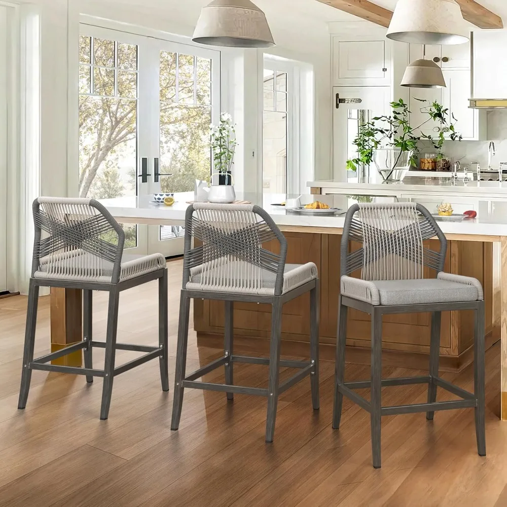 Bar Stools Set of 3, 26.5" H Rattan Counter Height Bar Stools with Aluminum Legs, Woven Rope Backrest Barstools, 300lbs, Slate G
Bar Stools Set of 3, 26.5" H Rattan Counter Height Bar Stools with Aluminum Legs, Woven Rope Backrest Barstools, 300lbs, Slate G
