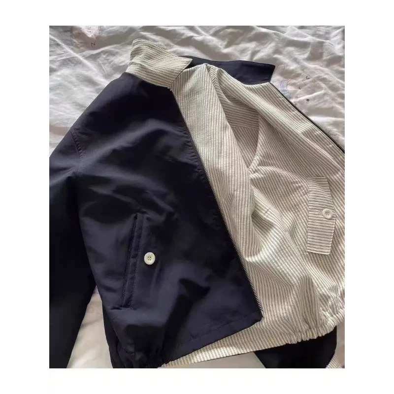 Американская модная двусторонняя полосатая куртка с лацканами и силуэтом для мужчин и женщин, новая уличная куртка на весну и осень 
Американская модная двусторонняя полосатая куртка с лацканами и силуэтом для мужчин и женщин, новая уличная куртка на весну и осень