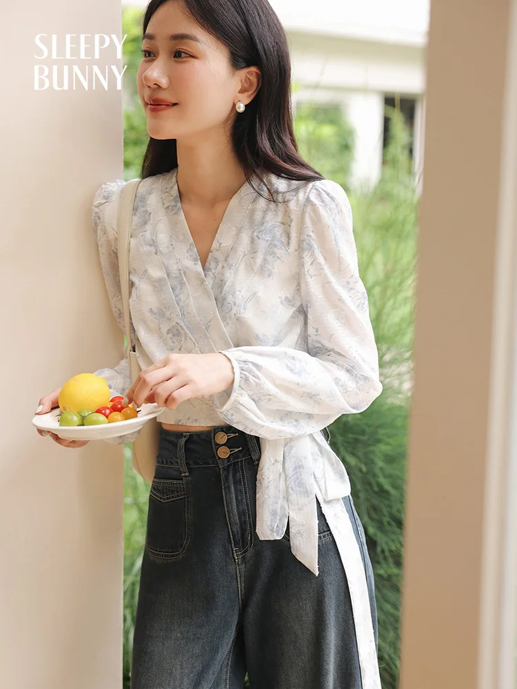Ink Wash Wrap Blouse Women Summer Chiffon Puff Sleeve Top Elegant Cross Tie V Neck Lightweight Sun Protection Shirt Daily Wear
Ink Wash Wrap Blouse Women Summer Chiffon Puff Sleeve Top Elegant Cross Tie V Neck Lightweight Sun Protection Shirt Daily Wear