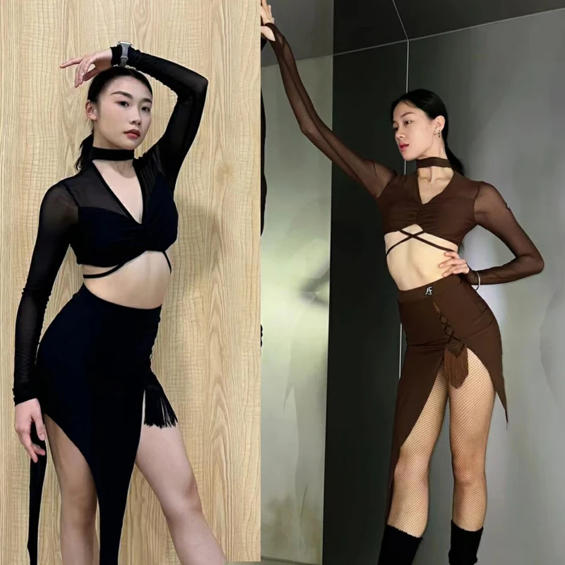 Female Latin Dance Costumes Sexy Mesh Sleeves Latin Tops Irregular Skirt Women Samba Latin Dance Performance Clothes SL9410
Female Latin Dance Costumes Sexy Mesh Sleeves Latin Tops Irregular Skirt Women Samba Latin Dance Performance Clothes SL9410