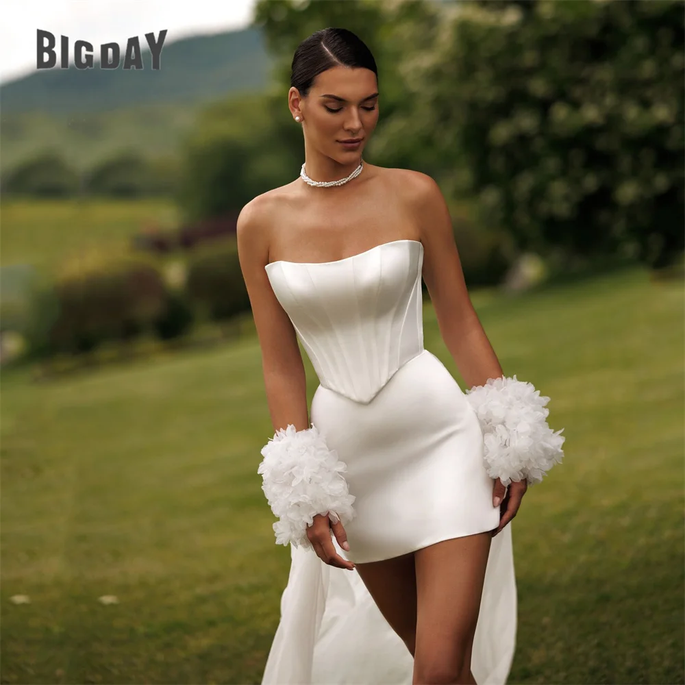 BIGDAY Short Sheath Wedding Dress Boat-Neck Strapless Open Back Lace-up Sleeveless Satin Bridal Gown Vestido De Noiva Customized
BIGDAY Short Sheath Wedding Dress Boat-Neck Strapless Open Back Lace-up Sleeveless Satin Bridal Gown Vestido De Noiva Customized
