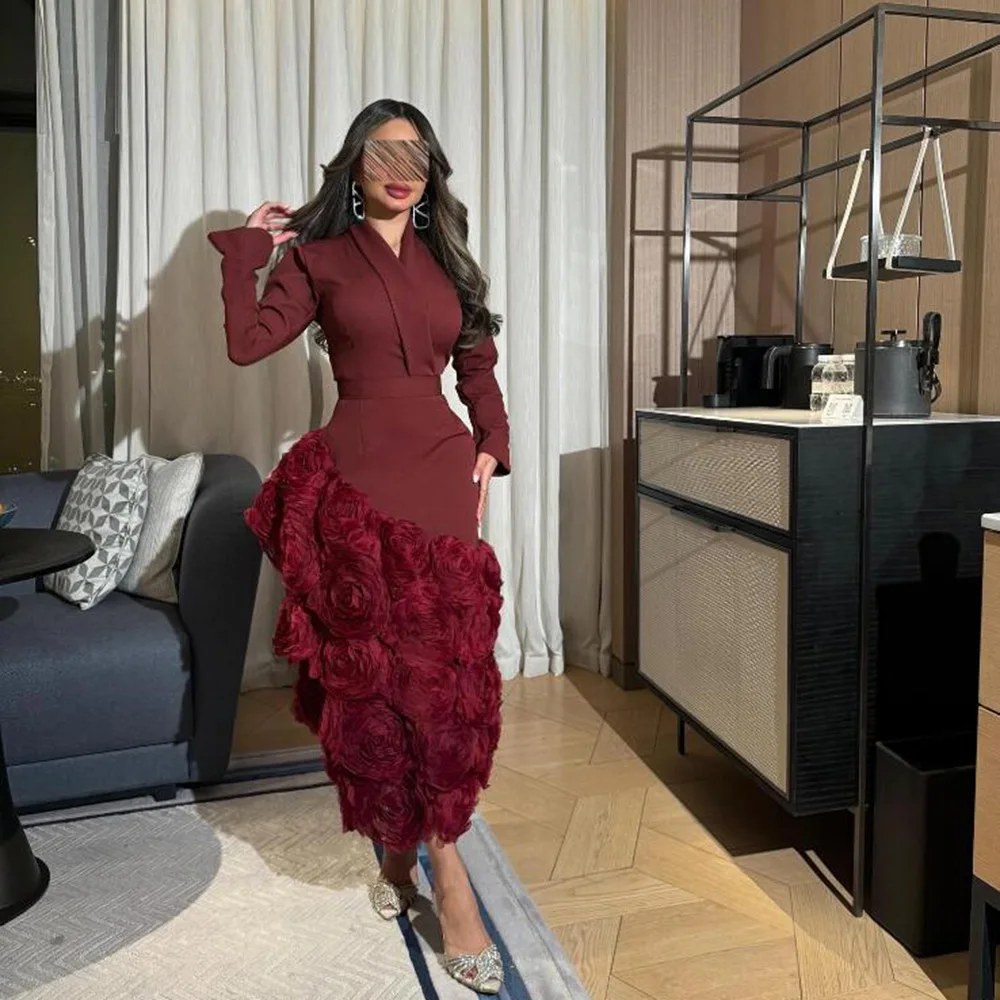 Customized Straight Prom Dresses Tea-Length V-Neck Full Sleeve Evening Dresses Fashion Elegant Exquisite Flowers Party Dresses
Customized Straight Prom Dresses Tea-Length V-Neck Full Sleeve Evening Dresses Fashion Elegant Exquisite Flowers Party Dresses