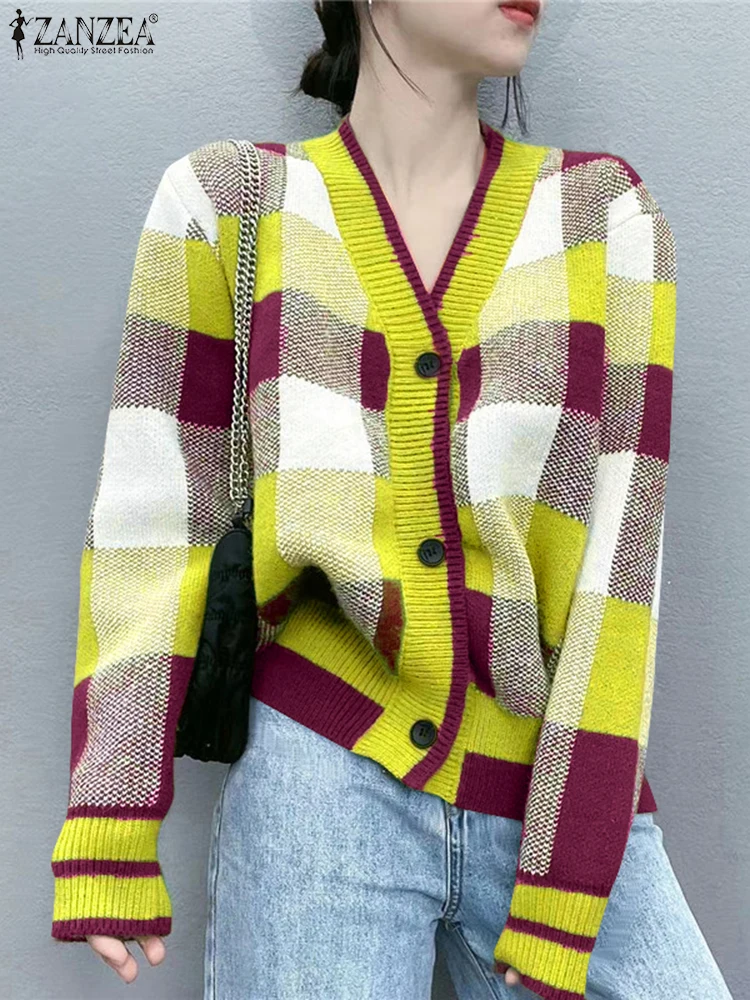 ZANZEA V Neck Spring Sweaters Long Sleeve Vitnage Button Up Daily Wear Knitted Tops Plaid Elegant Loose Casual Women Cardigans
ZANZEA V Neck Spring Sweaters Long Sleeve Vitnage Button Up Daily Wear Knitted Tops Plaid Elegant Loose Casual Women Cardigans