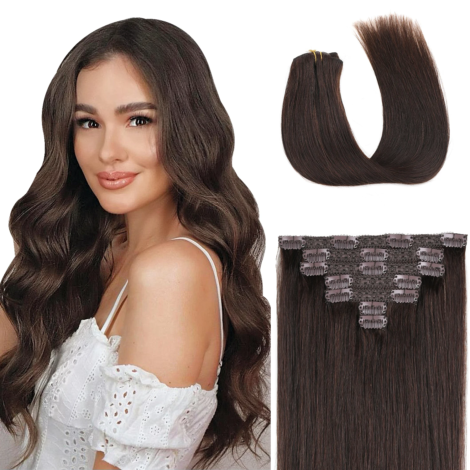 Накладные пряди для волос из натуральных человеческих волос, 14-18 дюймов, 7 штук, 70 г, темно-коричневые, на заколках, из натуральных волос Реми, двойная нить
Накладные пряди для волос из натуральных человеческих волос, 14-18 дюймов, 7 штук, 70 г, темно-коричневые, на заколках, из натуральных волос Реми, двойная нить