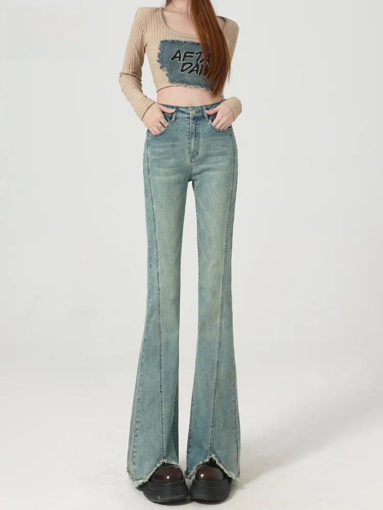 High Waist Bell Bottom Jeans Women's Spring New Style Retro Cotton Stretch Denim Wear Resistant Slim Fit Bell Bottom Pants
High Waist Bell Bottom Jeans Women's Spring New Style Retro Cotton Stretch Denim Wear Resistant Slim Fit Bell Bottom Pants