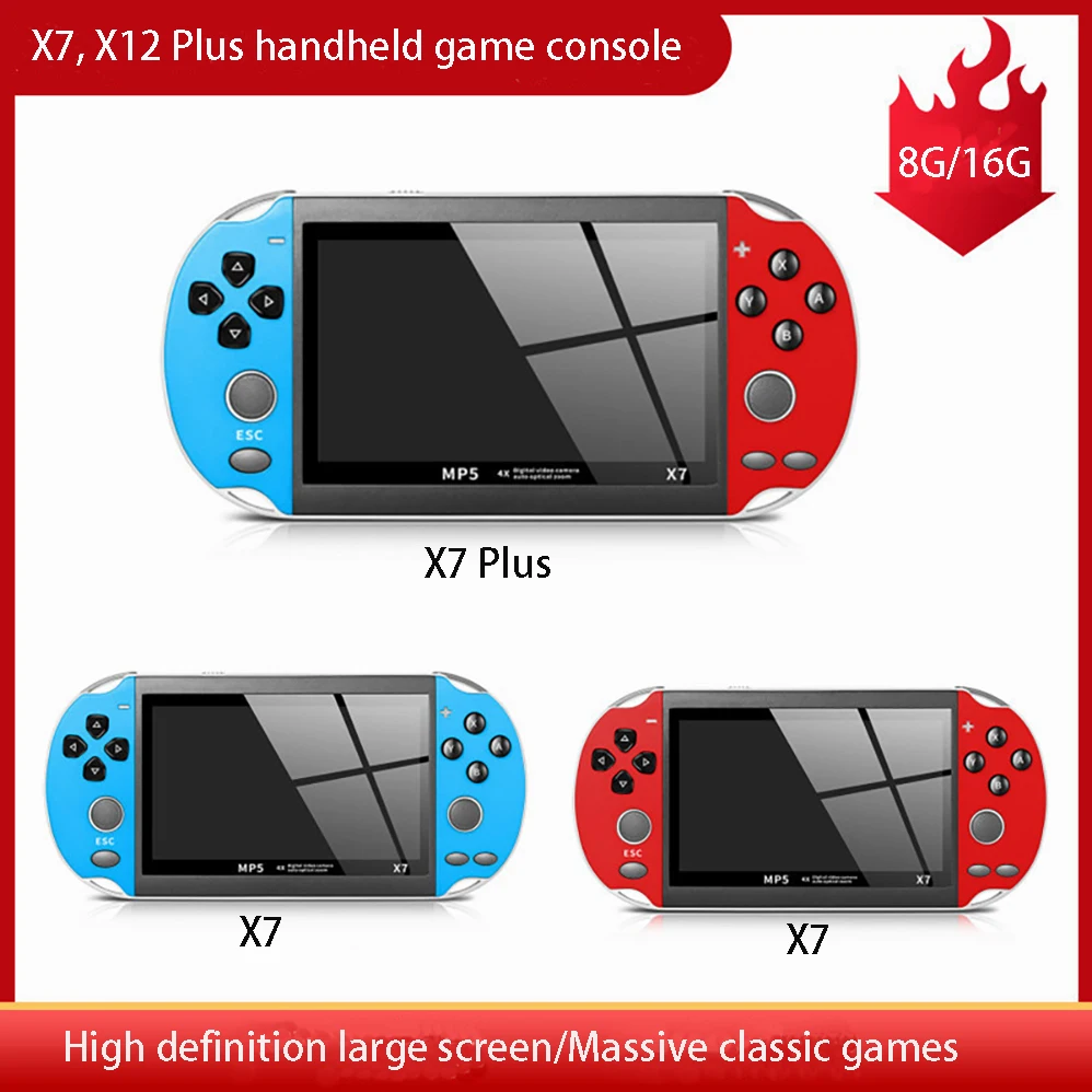 X7/X12 Plus Handheld Game Console 4.3/5.1/7-inch High Definition Color Screen Lithium Battery Classic Retro Game Console
X7/X12 Plus Handheld Game Console 4.3/5.1/7-inch High Definition Color Screen Lithium Battery Classic Retro Game Console