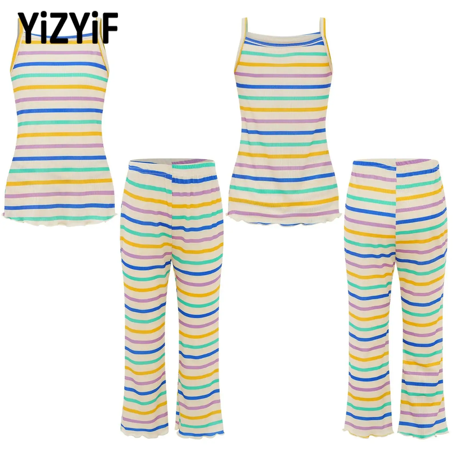 2 Pcs Kids Girls Homewear Sportswear Yoga Gym Running Workout Sports Outfit Sleeveless Striped Ribbed Camisole with Flared Pants
2 Pcs Kids Girls Homewear Sportswear Yoga Gym Running Workout Sports Outfit Sleeveless Striped Ribbed Camisole with Flared Pants